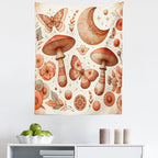 Ambesonne Mandala Tapestry, Medieval Witchcore Art Mushroom Butterfly and Crescent with Leafy Details, Fabric Wall Hanging Decor for Bedroom Living Room Dorm, 23" X 28", Dark Salmon Eggshell