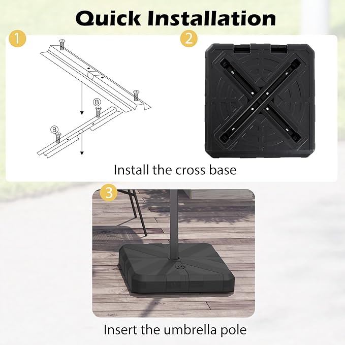 HAPPYGRILL Offset Patio Umbrella Base, Heavy-Duty Water and Sand Filled Umbrella Stand w/Cross Bracket, Portable Umbrella Stand w/Handles for Garden, Backyard, and Poolside, Supports up to 176 lbs