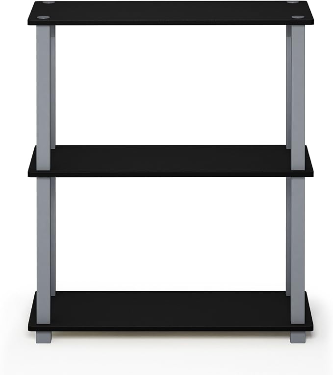 Furinno TURN-S-TUBE Storage Shelves Set of 2, 3-Tier Book Shelf, Corner Shelf, Toolless Open Shelves, Square Tubes, for Organization and Storage, Living Room, Garage, Home Office, Black
