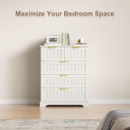 5 Wooden Drawer Dresser for Bedroom Storage, Modern Farmhouse Wood Chest of Drawers with Metal Handles, Wide Storage Cabinet for Closet, Living Room, or Entryway White