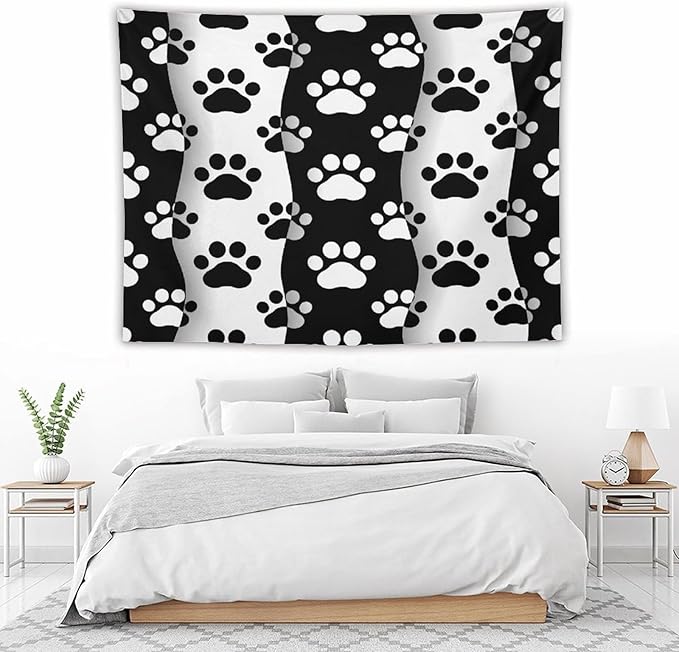 VUMIVI Pet Paws Tapestry Cute Puppy Kitten Black White Animal Paws Modern Funny Art Tapestry Wall Hanging for Living Room Bedroom Dorm Classroom Aesthetic Decor W80xL60in