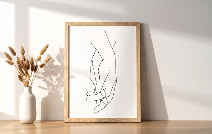 Y2K BOO Holding Hands UNFRAMED Wall Art Interlocking Fingers Connection Continuous Line Drawing 8x10 Inch Heavyweight Paper Modern Studio Decor
