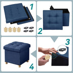 BRIAN & DANY Ottoman with Storage, Small Storage Ottoman for Dorm, Linen Folding Ottoman Foot Stool with Legs for Living Room and Bedroom, 15"x15"x15" - Blue