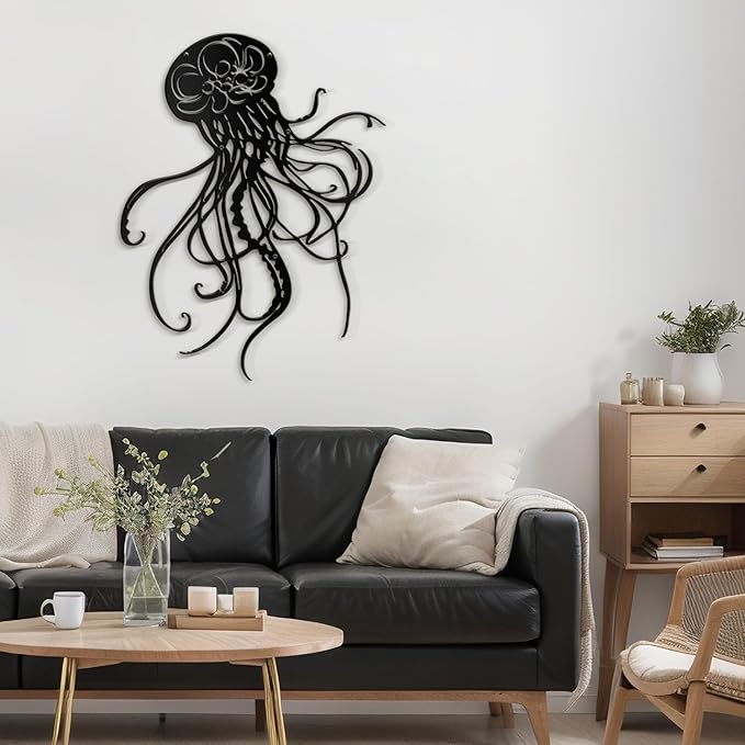 SIGNLEADER Metal Wall Art Decor Octopus Minimalist Modern Abstract Wall Sculpture Hangings Home Decoration for Living Room, Bedroom, Bathroom, Kitchen, Outdoor - 24" Black