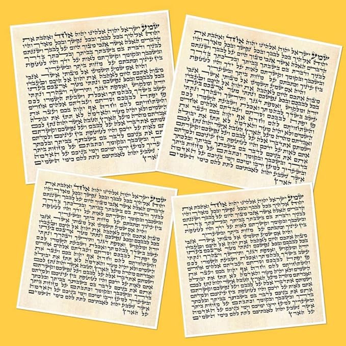 My Daily Styles 4 (Four Sheets) Mezuzah Non-Kosher Klaf Printed Paper Parchment Hebrew Mezuza 4" x 4" Count 4 (Four) Klafs Included