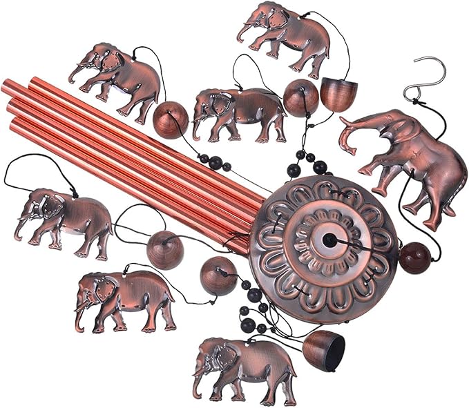 Garden Elephant Wind Chimes Outdoor Indoor Decor - With 4 Tubes 6 Bells 7 Elephants Wind Chime, Mobile Wind Catcher, Elephant Windchimes for Home, Mom Gifts, Balcony, Tree, Festival, Garden Decoration