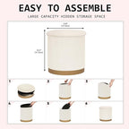 Round Storage Ottoman with Reversible Tray Top, 16.3" Boucle Ottoman Footrest Stool with Metal Base, Upholstered Vanity Stool with Storage for Living Room Bedroom, White