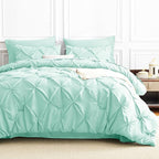 CozyLux King Size Comforter Set Mint Green, 7 Pieces Pintuck Bed in A Bag Green Comforter King Size, Pinch Pleat Bedding Set with All Season Comforter, Flat Sheet, Fitted Sheet, Pillowcases & Shams