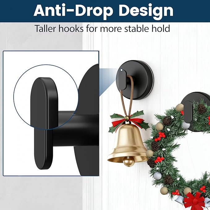 pickpiff Suction Cup Hooks for Shower: 15 LB Strong Wall Hanger for Bathroom, Front Door, Glass, Window, RV, Holder for Towel, Christmas Wreath, Coat, Loofah, Waterproof & Reusable, Matt Black 4 Pack
