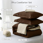JOLLYVOGUE California King Comforter Set, Ultra-Soft Bed in a Bag Cal King Size 7 Pieces, Oeko-TEX Certified Bedding Set with Down Alternative Comforter, Sheets, Pillowcases & Shams, Brown & Beige