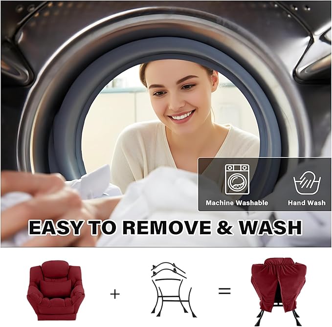 Lazy Chair with Ottoman, Large Lounge Accent Chair with Ottoman and a Throw Pillow, Burgundy Reading Chair for Living Room Bedroom Dorm Room Office Apartment Relaxing Use
