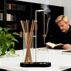 Glass Incense Holder, Incense Sticks Burner Holder with Storage,Hang Upside Down Incense Holder for Sticks with Glass Ash Catcher for Meditation Yoga Spa Room Decor (Black Color)