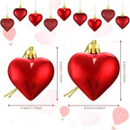Skylety 30 Pieces Valentine's Day Heart Ornaments, Heart Shaped Decorations Tree Hanging Baubles for Valentine Wedding Anniversary, 3 Styles 2 Size (Red)