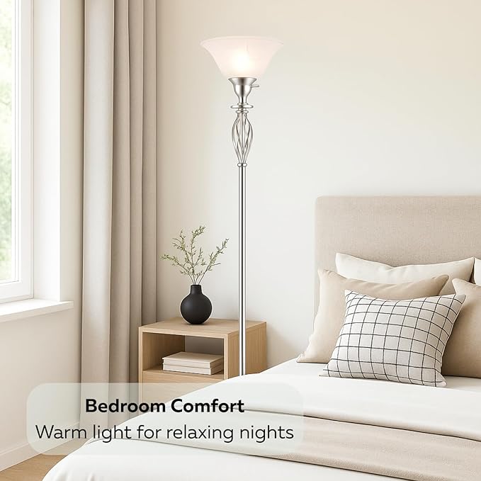 LightAccents White Floor Lamp Glass Shade Replacement - Modern Bowl Torchiere Lamp, Height: 4.75 inches, Width: 12 inches