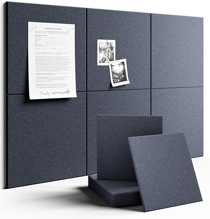 Fluxynara Large Felt Bulletin Board 36" x 24" Cork Board Alternative-6 Pack with 40 Safe Removable Adhesive Tabs, Cork Boards for Walls Cork Board for Home Office Classroom Pin Board-Navy Blue