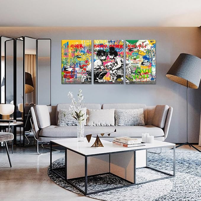 Novatique Banksy Canvas Wall Art for Bedroom Graffiti Picture Wall Decor Modern Graffiti Poster Artwork Framed Ready to Hang for Living Room Office, 20”x 28”x 3Pcs