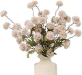 DuHouse 6pcs Artificial Flowers Faux Silk Pompon Mum,Silk Small Mini Chrysanthemum Ball with Stems for Wedding DIY Champagne Arrangements Bouquets Centerpieces Home Decorations(Beige)
