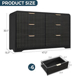 Modern 6 Drawer Dresser for Bedroom, 47" Wide Wood Dressers & Chests of Drawers Curved Profile Design, Mid Century Modern Fluted Dresser for Bedroom, Black Dresser