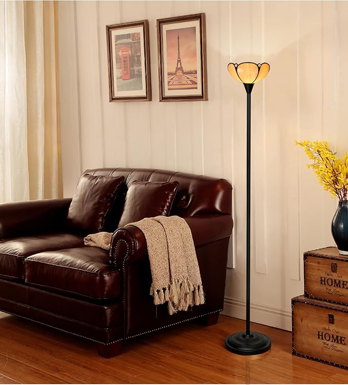 Tiffany Floor Lamp Yellow Stained Glass Tochiere Lamp Vintage 61 inches Tall Pole Standing Lamp with Foot Switch Tiffany Style Corner Light for Home Office