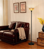 Tiffany Floor Lamp Yellow Stained Glass Tochiere Lamp Vintage 61 inches Tall Pole Standing Lamp with Foot Switch Tiffany Style Corner Light for Home Office