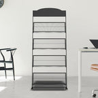 Floor-Standing Magazine Rack 4-Layer with Wheels, Semi-arched top Brochure Display Stand, High-hardness metal for Exhibitions, Office, and Any Organization Requiring Information Display (Arc-Black)