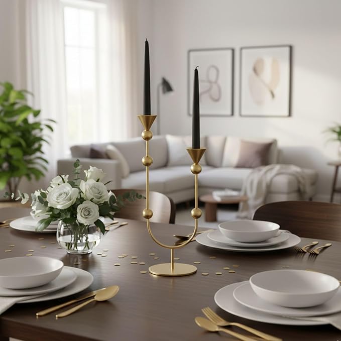 Modern Gold Double Taper Candle Holder – U-Shaped Metal Candlestick Holder for Table Centerpiece, Wedding & Holiday Décor – Elegant Minimalist Home Accent Gift by Uniquary