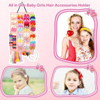 Vimiv Hair Bows Holder & Organizer w/Large Capacity, 16 Ribbons,Bows Organizer, Baby Hair Accessory Storage Display with Sturdy Rope, Wall Hanging for Girl Room & Nursery Decor