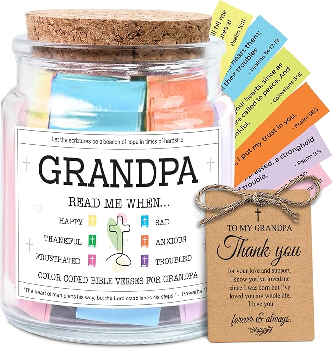 NewEleven Gifts For Grandpa - Christian Present, Grandpa Gifts From Granddaughter, Grandson - Grandpa Birthday Gift For Grandfather, New Granddad, PaPa - Bible Verse Jar