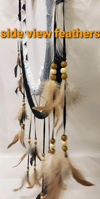 Kinnex Collections - 24” Medicine Shield Dream Catcher, Made with Wooden Beads and Real Feathers - DC24344– Decor/Gift (Eagle+Wolves)