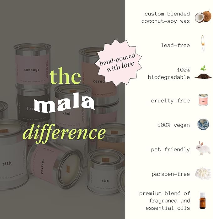 MALA Sundays Apricot Sandalwood & Lavender Candle for Home – Vegan Soy Aromatherapy – 45-Hour Clean Burn – Organic Non Toxic Candles – Calm Room Decor – 6.8 oz