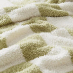 CozeCube Super Soft Fullfy Microfiber Reversible Knitted Blankets, Warm Cozy Fuzzy Plush Throw, Sage Green and White Checkered Throw Blanket for Couch Bed Sofa, 50" x 60"