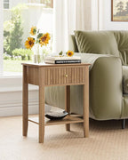 Fluted Nightstand, Farmhouse Night Stand with 1 Drawers, Mid Century Modern Side Accent Table,Bedside End Table for Bedroom, Living Room, Natural