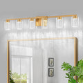 SineRise 6-Light Gold Vanity Light with 3 Color Modes (3000K/4000K/6000K), Eye Protection LED Bathroom Light Fixture, Dimmable Modern Wall Light Over Mirror with Clear Glass Shade