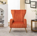 Modern Velvet Accent Chair, Channel Tufted Bedroom, Office or Living Room Furniture with Elegant Metal Legs, 26" Wide Armchair, Orange Red