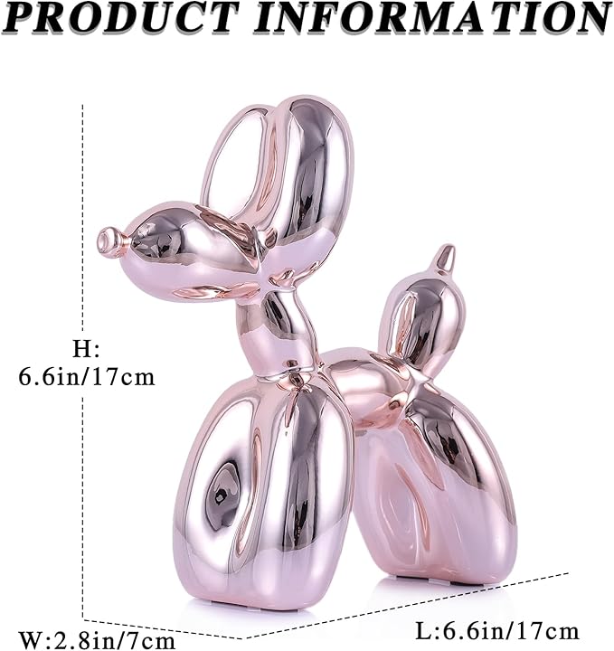Pink Balloon Dog Decor - Animal, Shelf & Modern Desk Statue - Office Gold Decorations