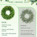 20''Boxwood Wreaths for Front Door,Artificial Spring Summer Wreath,Boxwood Wreaths with Sash,All Seasons Wreath for Farmhouse,Wedding,St Patrick's Day Decoration,Indoor & Outdoor
