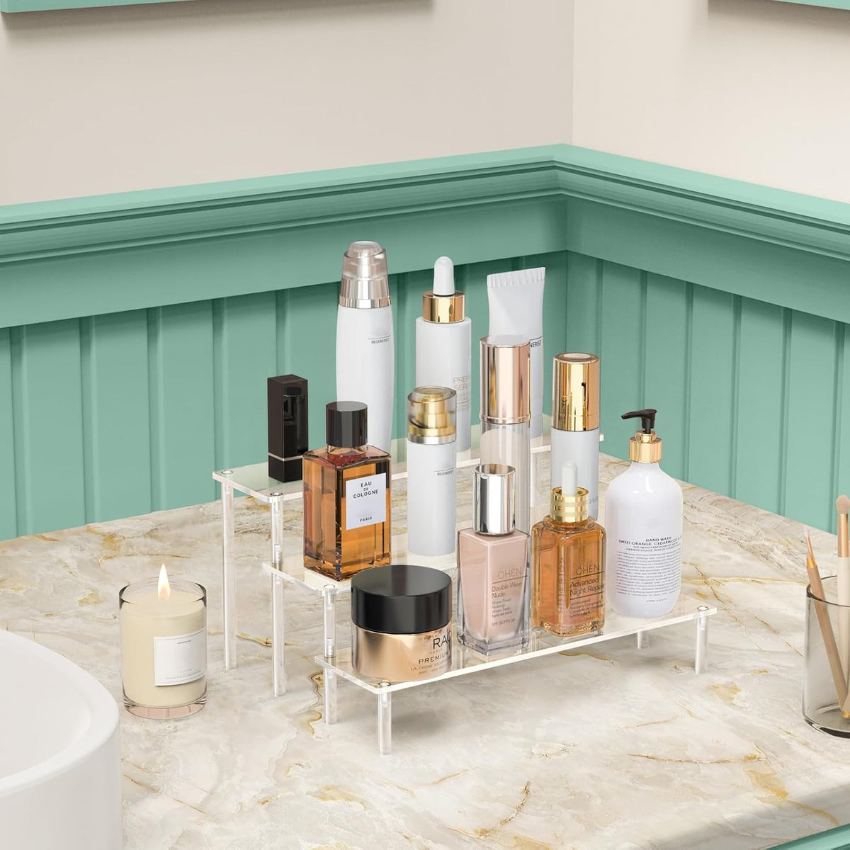 3 Tier Clear Acrylic Display Stand for Perfume, Cosmetics & Cupcakes