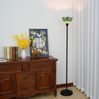 Tiffany Floor Lamp Tochiere Standing Green Dragonfly Style Stained Glass Floor Light Vintage Tall Pole Uplight Lamp Rustic Corner Lamp with Foot Switch for Home Decor Living Room Bedroom