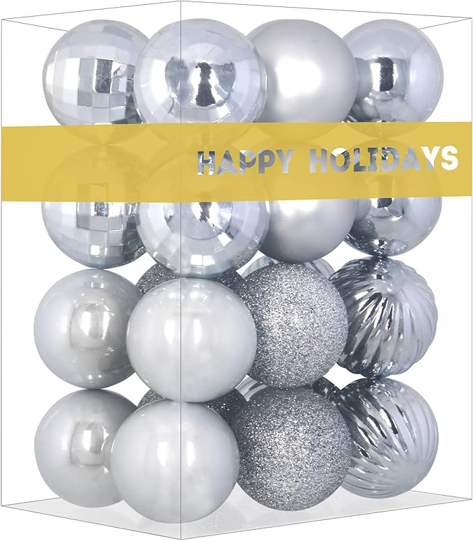 Silver 1.6" Small Christmas Balls Christmas Tree Decoration Ornaments Shatterproof Hanging Balls for Birthday Halloween Holiday Wedding Decorations Set of 24pcs