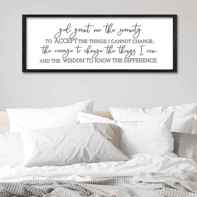 Surfapans Serenity Prayer Inspirational Religious Wall Art 32"×12" Christian God Grant Me The Serenity Courage Wisdom Positive Saying Quotes Sign Bible Verse Scripture Catholic Hanging Decor (Black)