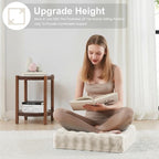 22 inches Floor Pillow for Adults - Large Meditation Cushion with Thick Foam & Soft Tufted Cover - Premium Outdoor Square Floor Cushion Seat - Yoga Pillows for Sitting On Floor - Almond White