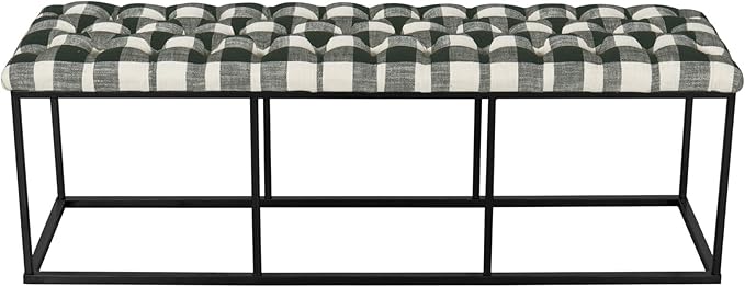 HomePop Upholstered Button Tufted Decorative Bench with Metal Base, Black and White Plaid