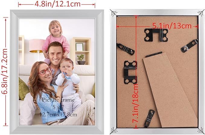 Giftgarden 5x7 Picture Frame Silver Set of 7, Multi Modern 5 x 7 Silver Frames for Wall or Tabletop Display