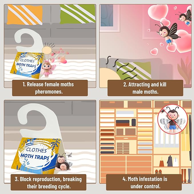 Clothing Moth Trap with Pheromone Attractant 16 Pack, Easy to use Clothes Moth Treatment, Odorless/Non-Toxic Strong Sticky Strips for Closet and Carpet