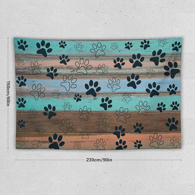 VUMIVI Dog Paw Print Tapestry Rustic Farmhouse Vintage Wood Paneling Home Decor Tapestry Wall Hanging for Living Room Bedroom Dorm Classroom Aesthetic Decor W90xL60in