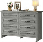 Marsail Farmhouse 8 Drawer Dresser, Wood Chest of Drawers with Natural Texture, Smooth Gliding Drawers, Versatile Storage Organizer Cabinet for Bedroom & Living Room, Grey