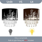 City Skyline Lamp Shade with Acrylic Bead Droplets, Black & White Drum Fabric Light Shade for Ceiling Pendant Table & Floor Lamps, Modern Home Decor, 11.8in