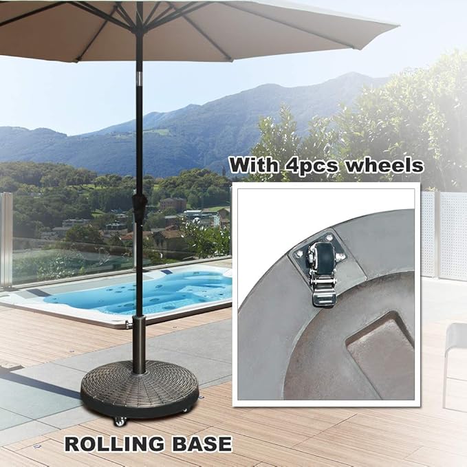 COBANA Patio Umbrella Base, Heavy-Duty Stand Resin Weights with Wheels for Outdoor Market Umbrella, 52lbs, Bronze