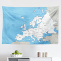 Ambesonne Europe Tapestry, Detailed Map of the European Continent with Borders Rivers and Seas, Fabric Wall Hanging Decor for Bedroom Living Room Dorm, 45" X 30", Sky Blue Coconut and White