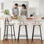 29-Inch Leather Bar Stools Set of 2, Counter Height Barstools with High Backrest，Bar Chairs for Kitchen Island with Heavy Duty Metal Legs, Beige